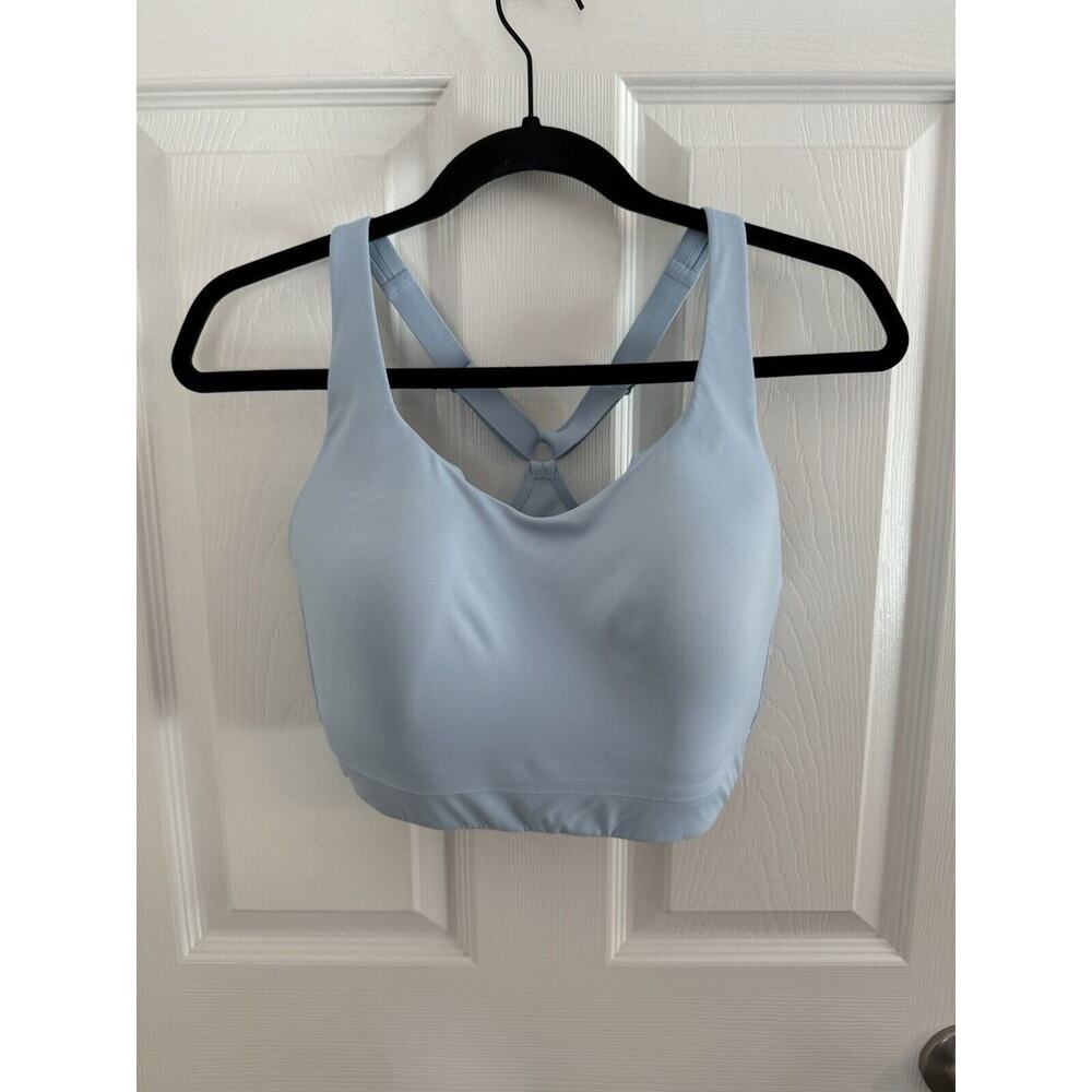 Athleta Womens 36DD Advance Sports Bra Baby Blue Criss Cross Back High Impact